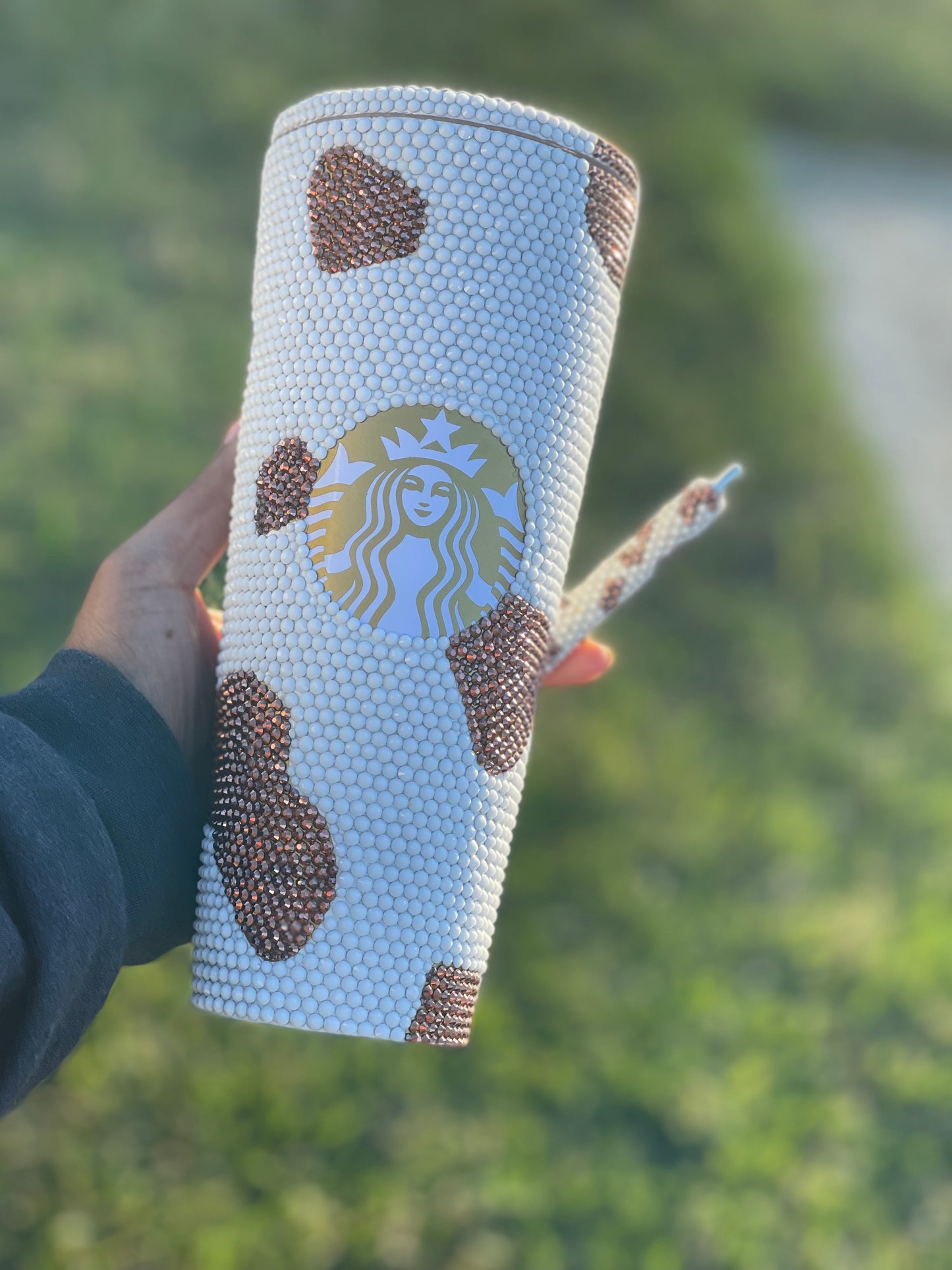 Cow Print Starbucks Acrylic Rhinestone Tumbler - With Name