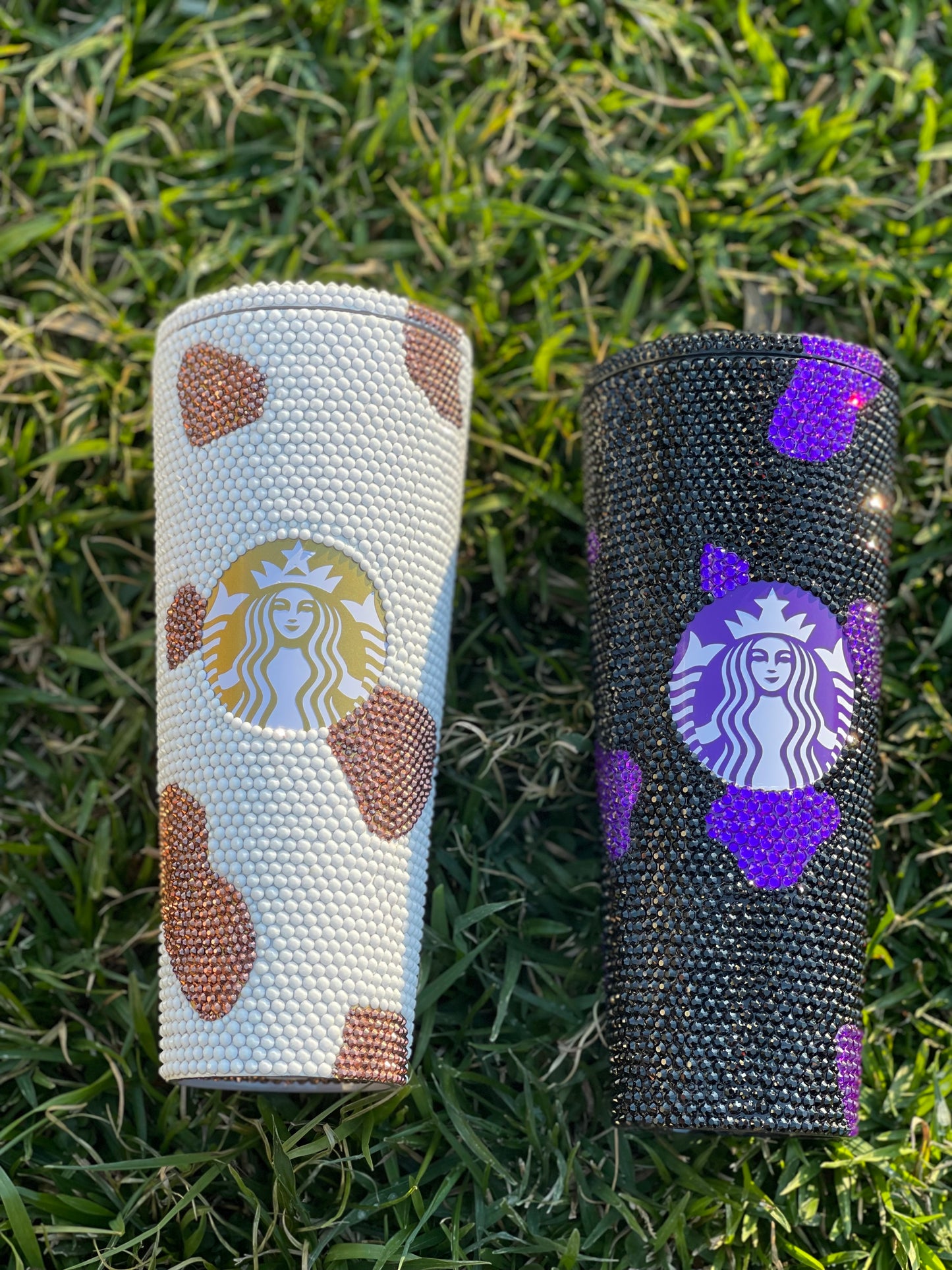Cow Print Starbucks Acrylic Rhinestone Tumbler - With Name
