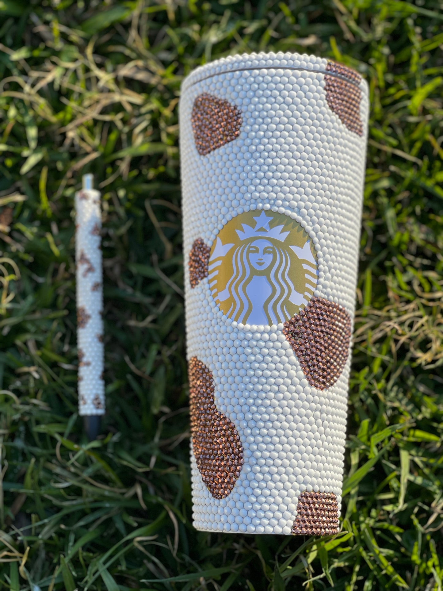 Cow Print Starbucks Acrylic Rhinestone Tumbler - With Name